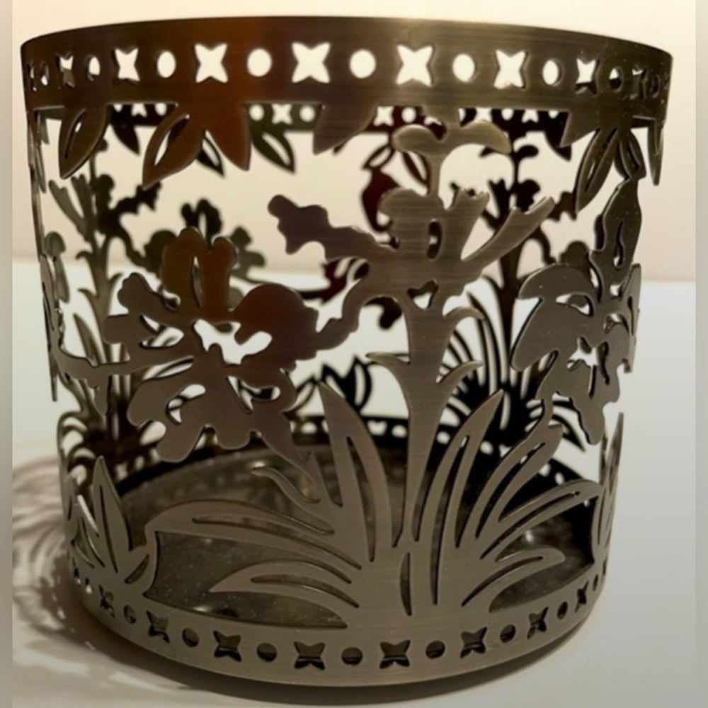 🪴PLANT PATTERNED 3 Wick Candle Holder Bath Body Works Retired Autumn Geometric